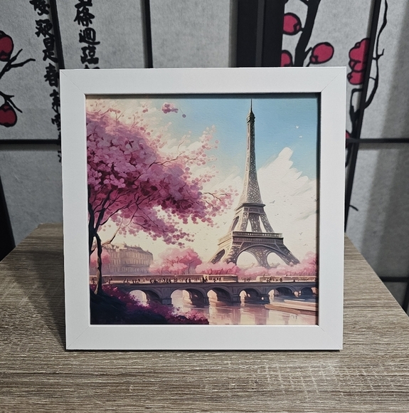 8x8 Framed Paris Eiffel Tower Fantasy Watercolor Oil Painting Framed Art Print‎ - Picture 5 of 5